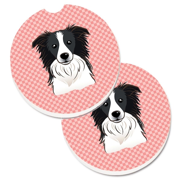 Carolines Treasures Checkerboard Pink Border Collie Cup Holder Car Coaster, PK2 BB1241CARC - main